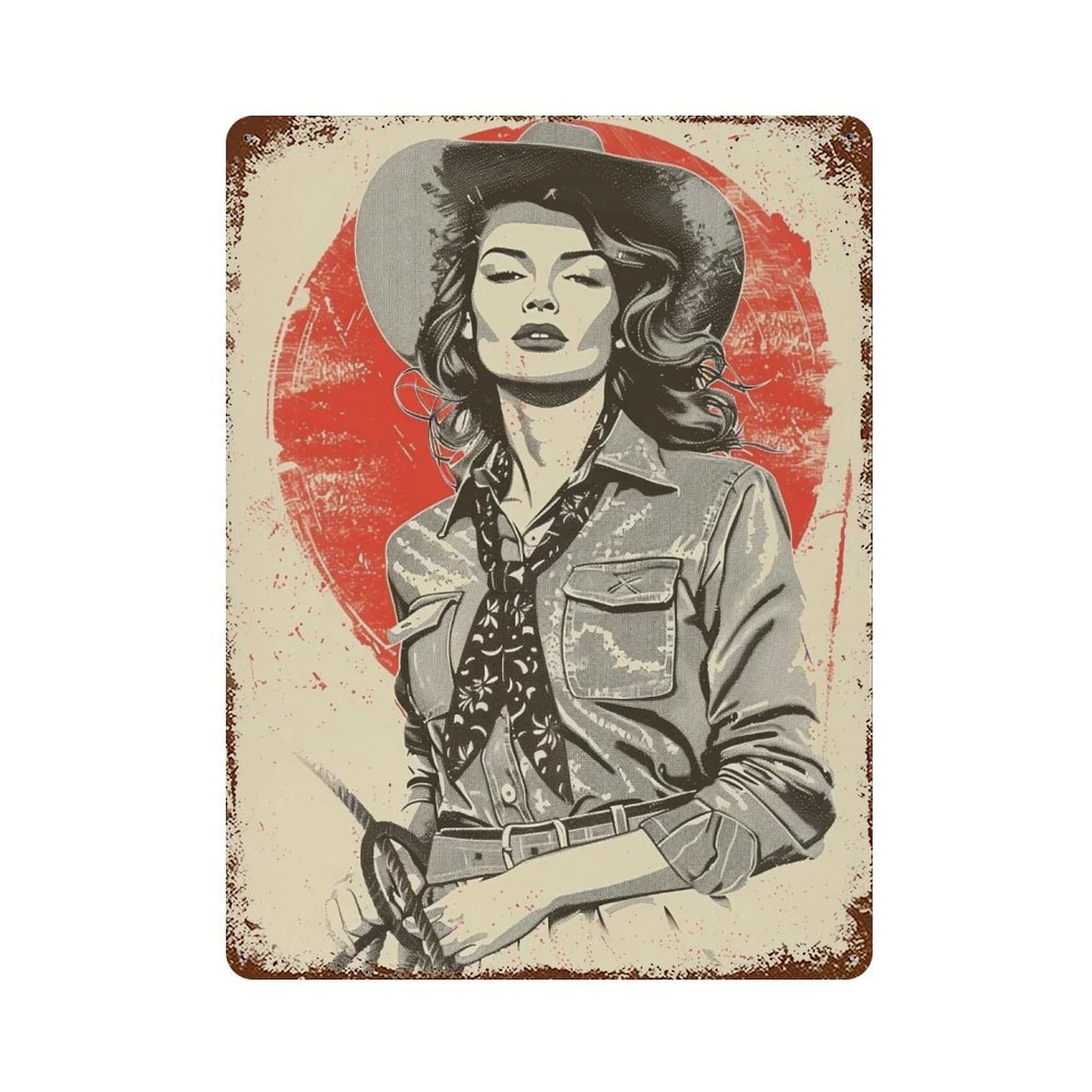 YHGERTKU Red Cowgirl Western 01 Wall Art Retro Iron Vintage Metal Tin Sign Poster Modern Decor for Living Rooms Gift 40x30cm