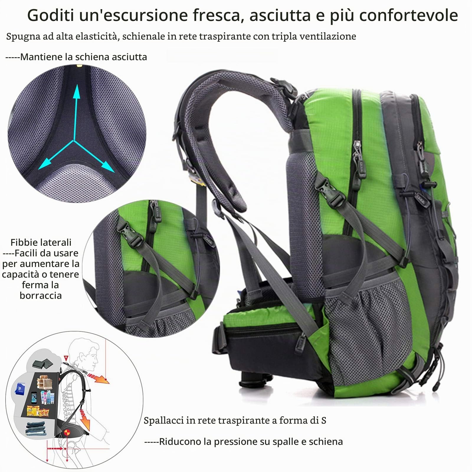 Zaino da hiking 40L Zaino da Trekking Con Copertura Antipioggia Impermeabile Leggero Zaino da Viaggio per all'aperto Zaino da Escursionismo Sportivo per uomini e donne