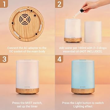 Essential Oil Diffuser 300ml, Premium Ultrasonic Aroma Humidifier with 7 LED Lights, Auto Shut-Off & Timer Quiet Mist for Living Room, Bedroom, Kitchen, Office