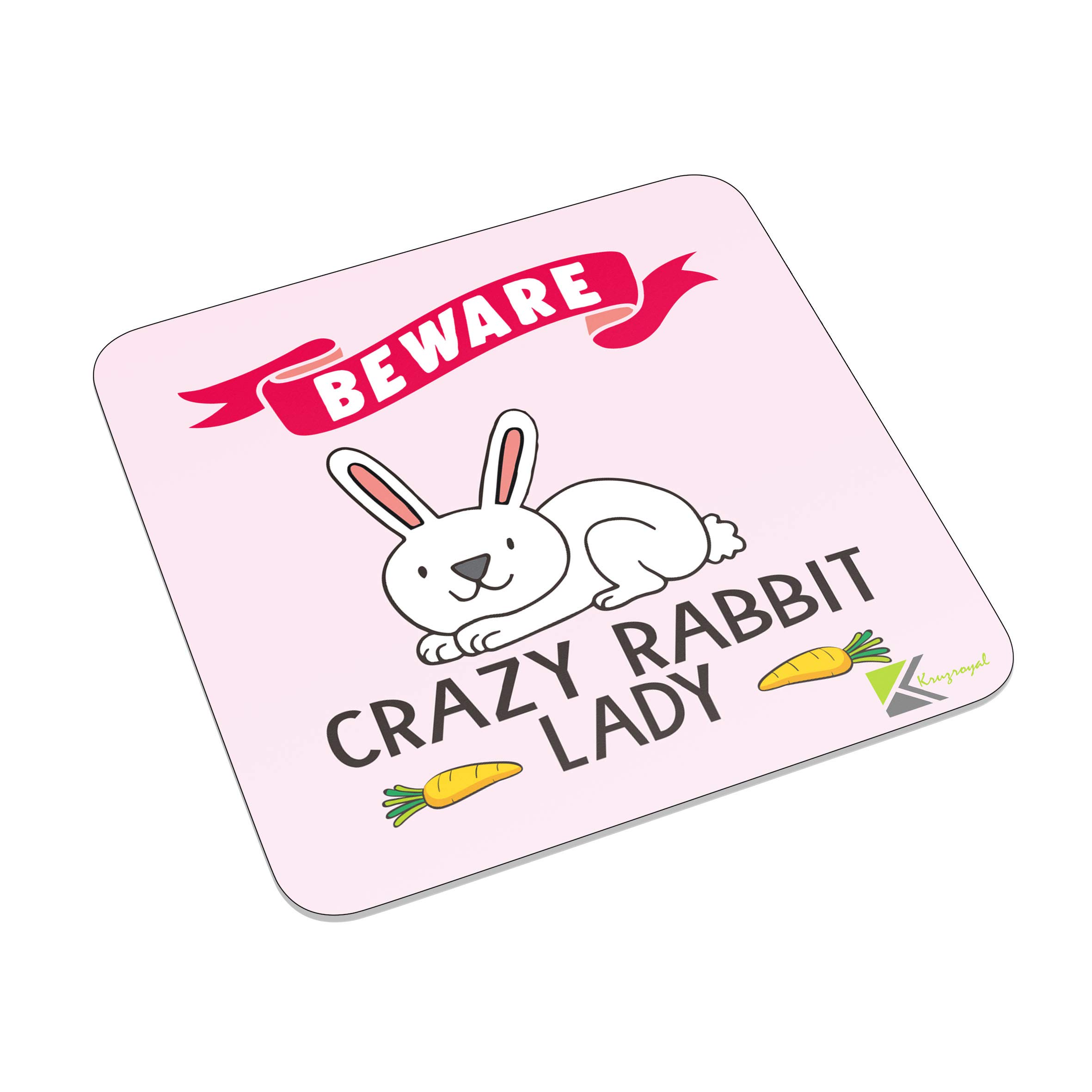 Kruzroyal Fm084 Beware Crazy Rabbit Lady Novelty Funny Idea Glossy Metal Square Fridge Magnet