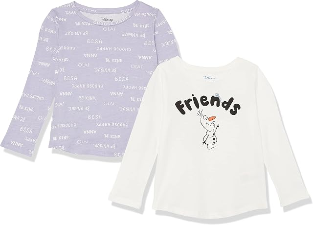 Amazon Essentials Disney | Marvel | Star Wars | Frozen | Princess Girls' Long-Sleeve T-Shirts, Pack of 2, Multi, 6-7 Years