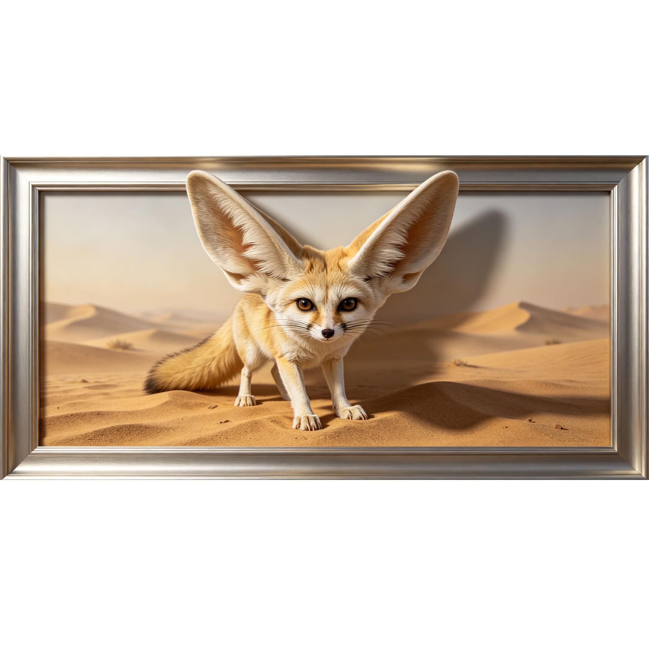Agglomerix 3D Framed Wall Art Desert Fennec Fox Wildlife Landscape Sand Dunes Nature Style Large Size Self-Adhesive Removable Wall Decor Prints Artwork for Living Room Bedroom Office