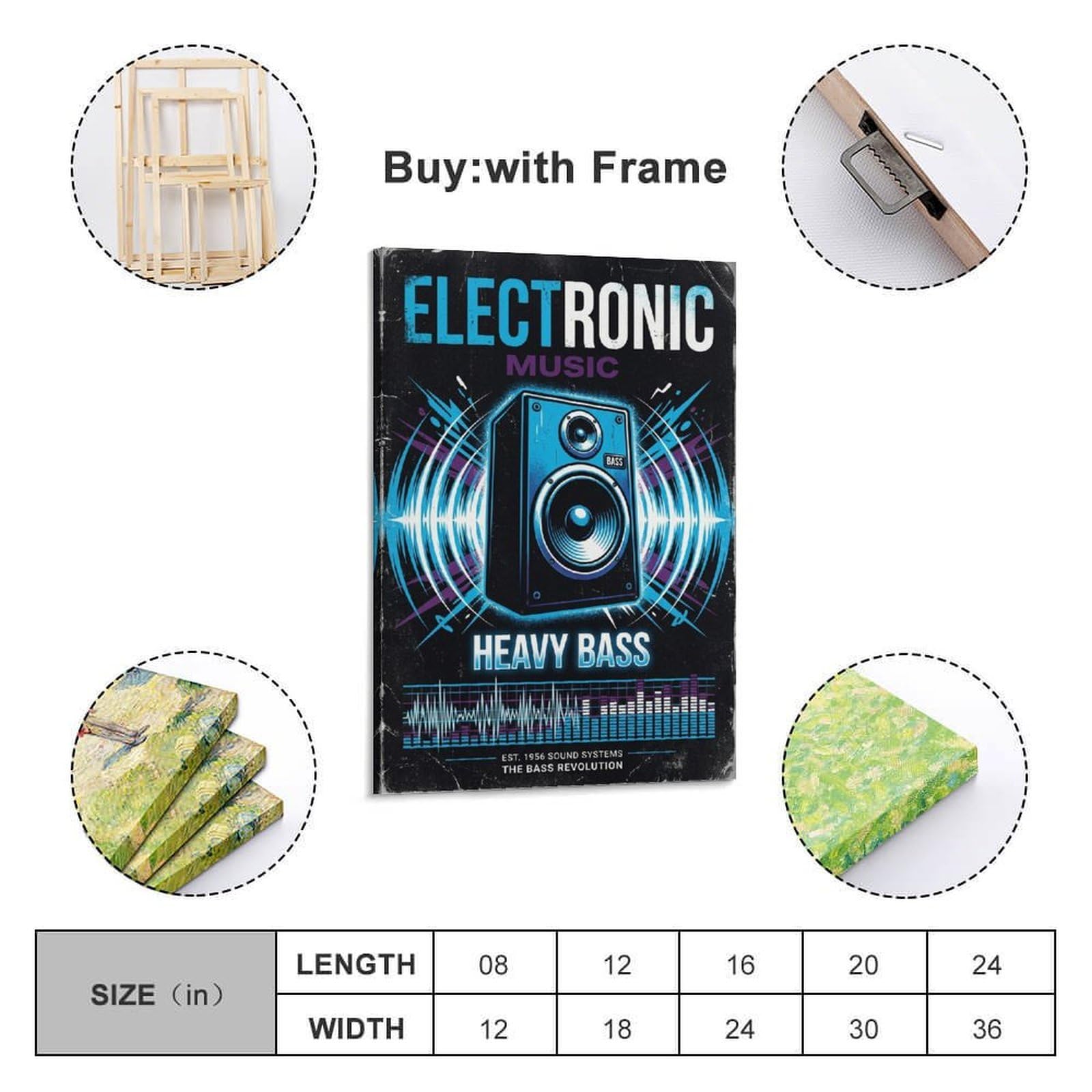 XKUGA Poster con stampa su tela con musica elettronica e bassi pesanti, decorazione moderna su tela, decorazione artistica da parete per famiglia, grotta degli uomini, sala giochi, camera da letto di