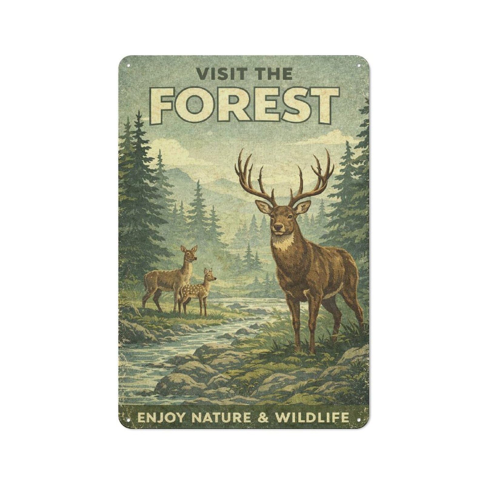 Junmoney Style-17 Visit The Forest Vintage Vintage Metal Plaque 30X20cm For Living Room Wall, Suited To Living Room Decor Lovers