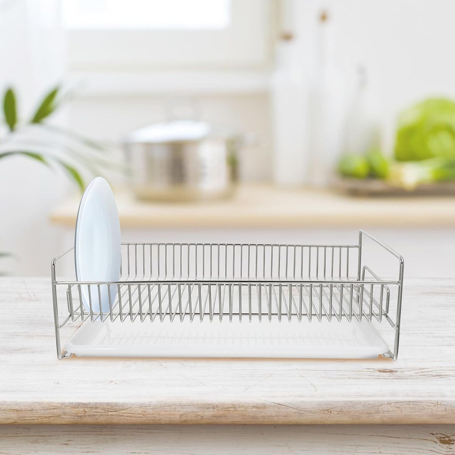 Stainless Steel Kitchen Dish Rack with Drip Tray, Multifunctional Tableware Drainer for Bottles and Cups, Large Capacity Kitchen Storage Stand for Sink Drying