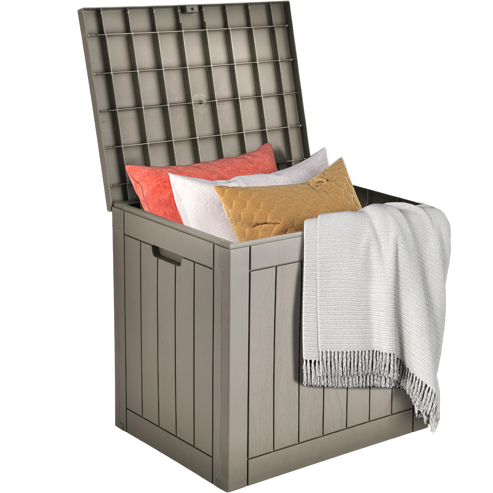 Dwvo Brown 30 Gallon Outdoor Storage Box, Weatherproof Lockable Resin Deck Box For Patio Furniture, Pool Accessories, Garden Tools, And Supplies