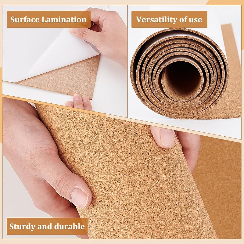 BENECREAT Öntapadós Parafa Tekercs 40x200cm - 3mm Vastag Természetes Parafatábla Irodába, Konyhába, Iskolába, Kreatív DIY Projektekhez