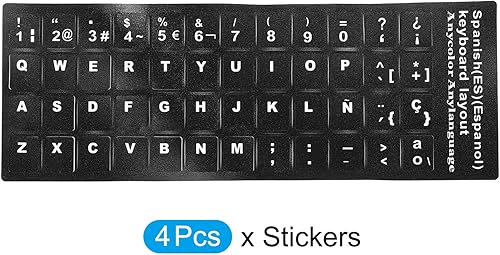 Miniatura 3 de PATIKIL Calcomanías de diseño de teclado español, paquete de 4 fundas de repuesto universales para computadora de escritorio portátil, fondo negro