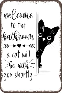 Vintage Cat Bathroom Wall Decor Sign - Funny 8x12 Inch Metal Tin Sign with Lovely Cat, Rustic Bathroom Signs for Women, Restroom, Powder Room, Laundry, Farmhouse Decor