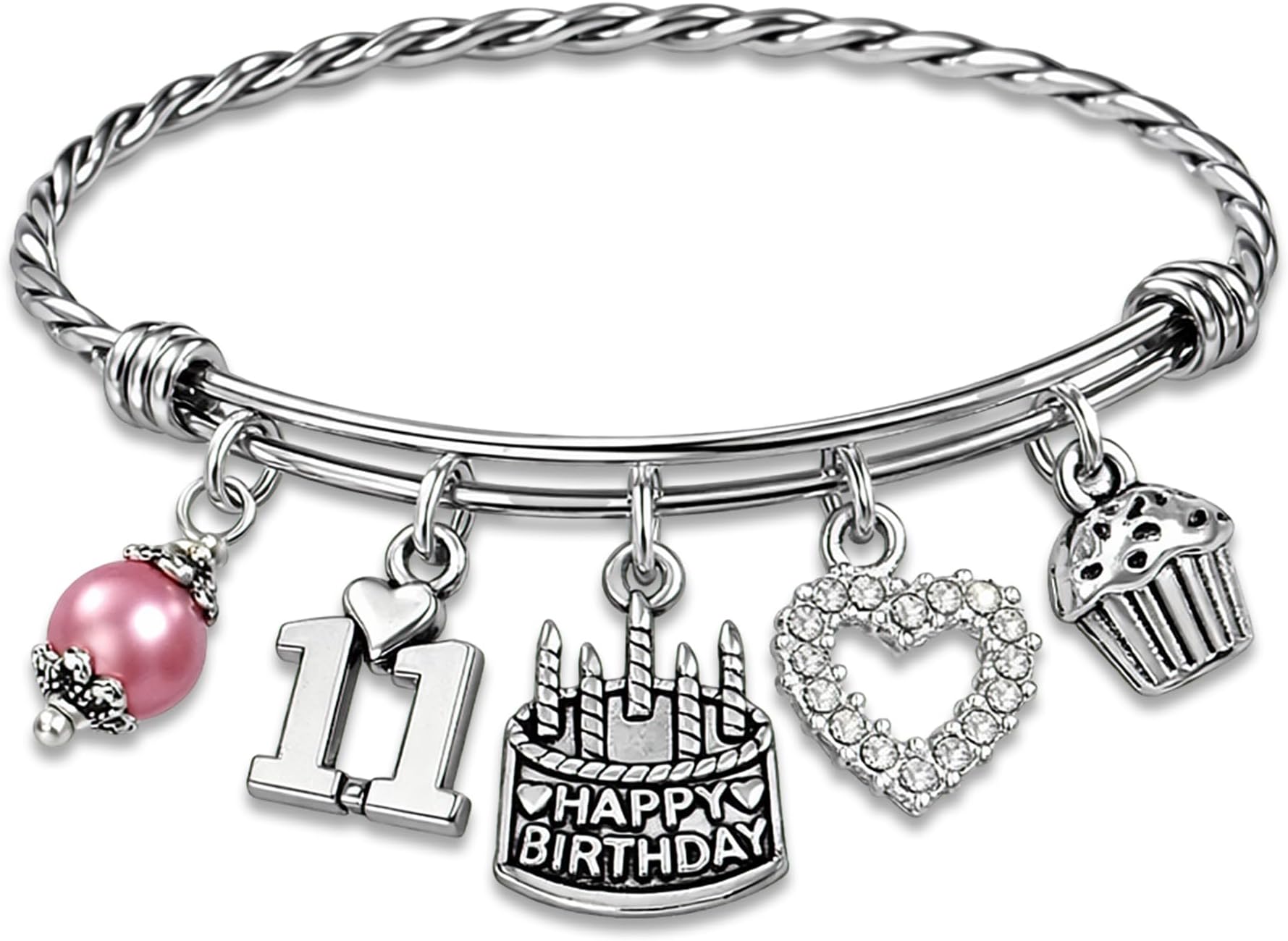11th BIRTHDAY Bracelet, 11th Birthday Charm Bracelet, Granddaughter Daughter Gift Idea, Eleventh Birthday Gift, 11 Year Old Birthday Bangle