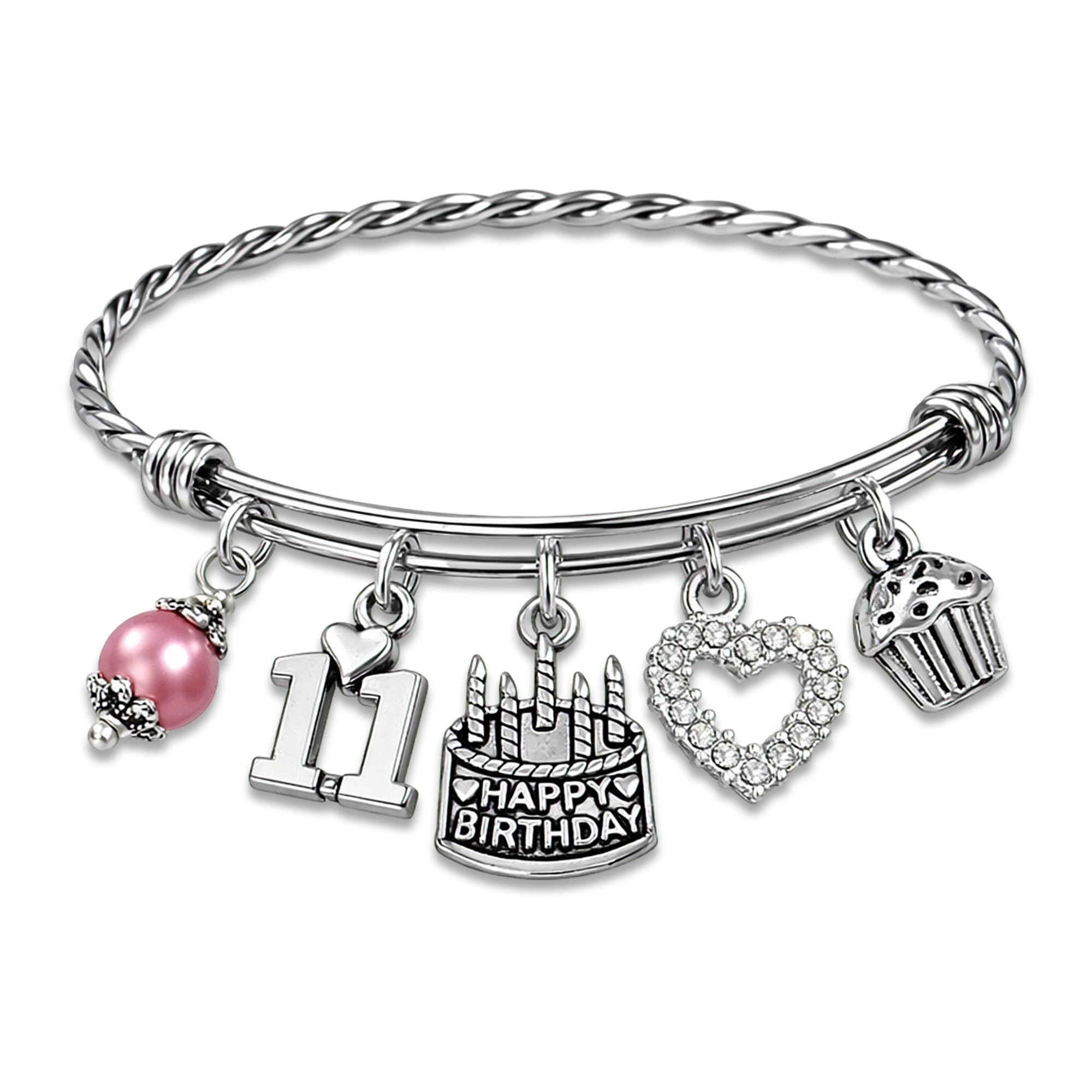11th BIRTHDAY Bracelet, 11th Birthday Charm Bracelet, Granddaughter Daughter Gift Idea, Eleventh Birthday Gift, 11 Year Old Birthday Bangle