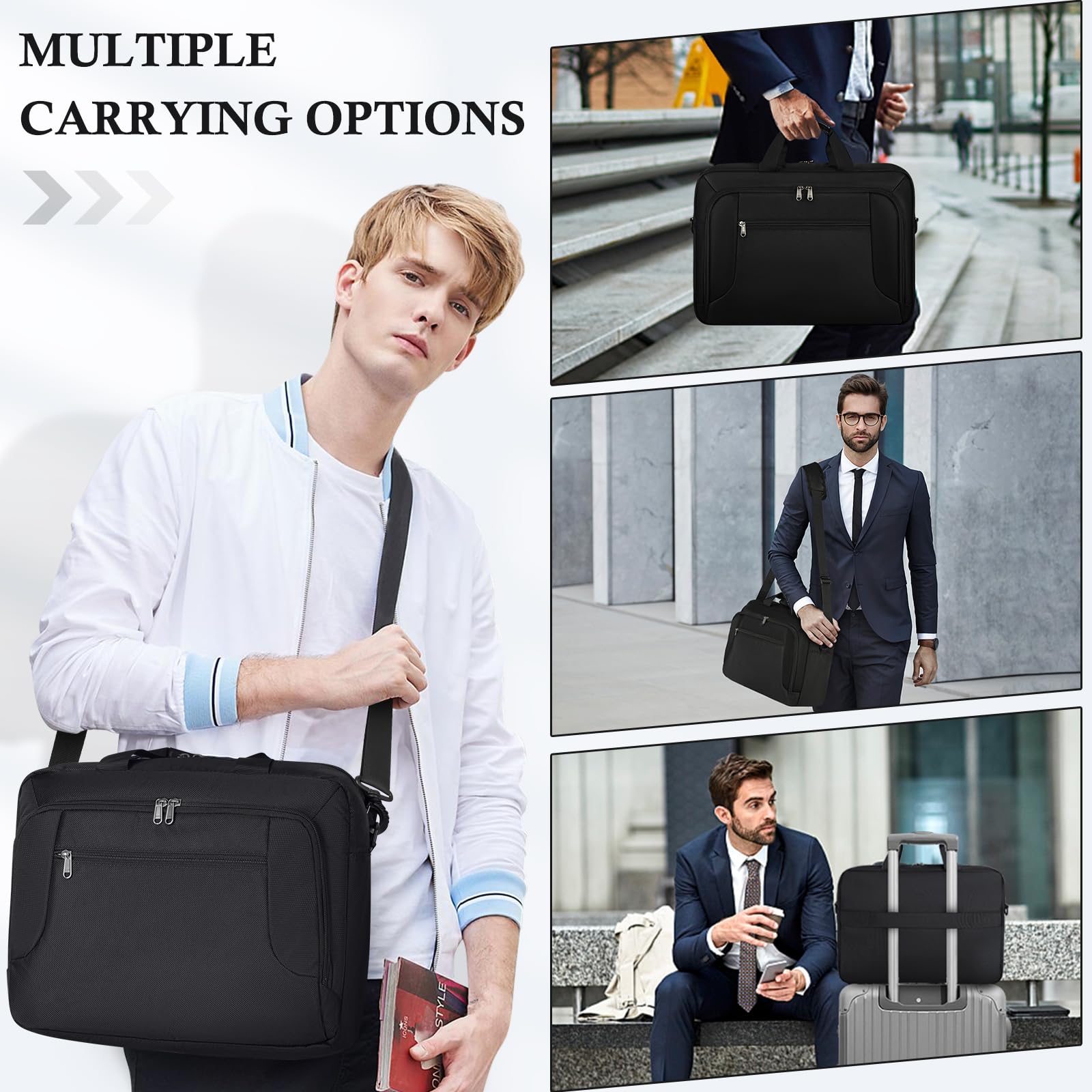 RAINSMORE Bolso Ordenador Portatil Hombre 17.3 Pulgadas Bandolera Hombre Bolsa Maletin Portatil Grande Bolsos Maletin Trabajo de Portadocumentos para Viaje Universidad Oficina Impermeable Negro