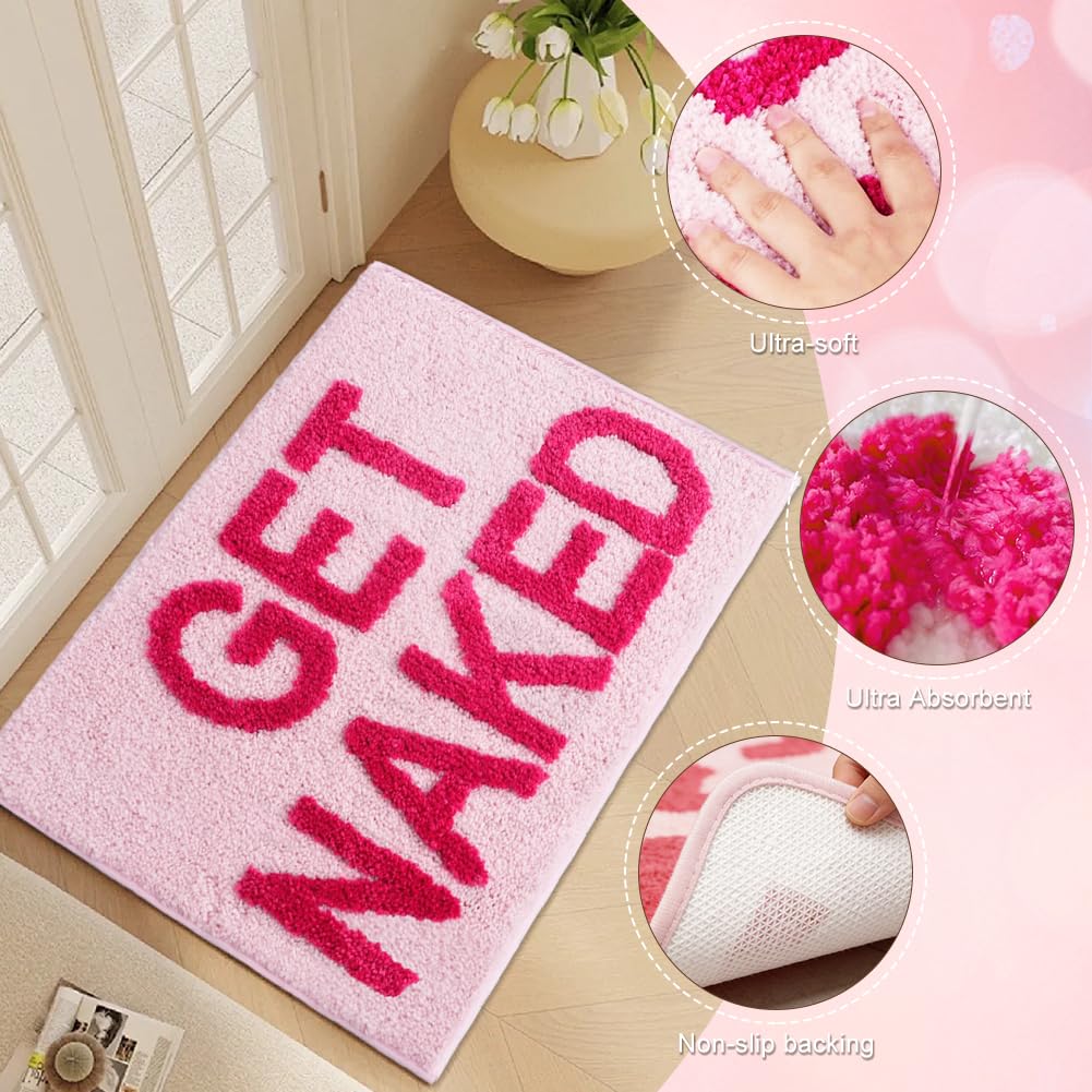 Tappetino antiscivolo da 40x60cm - Tappeto da bagno GET Naked Bath Mat Lavabile Assorbente Ad Asciugatura Rapida, Tappetino per Doccia Bagno WC, Morbido Tappeto da Bagno Antiscivolo Lavabile Rosa