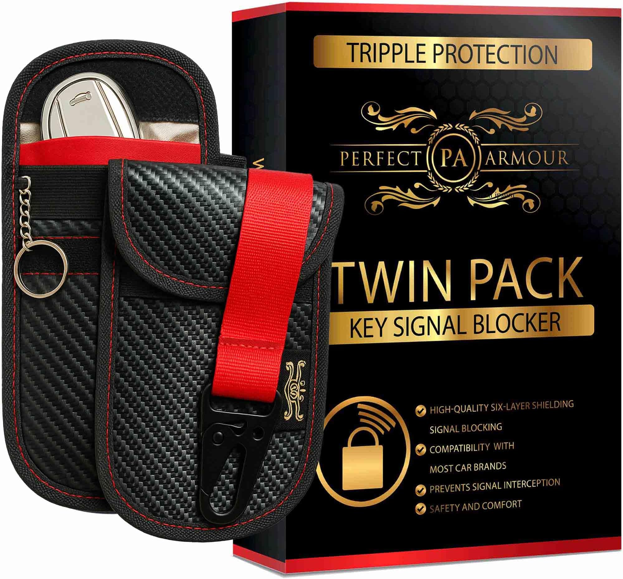 2 Pack Faraday Car Key Signal Blocker Pouch – Anti Theft RFID Protection Case for Keyless Car Keys, Carbon Fibre Security Key Fob Wallet