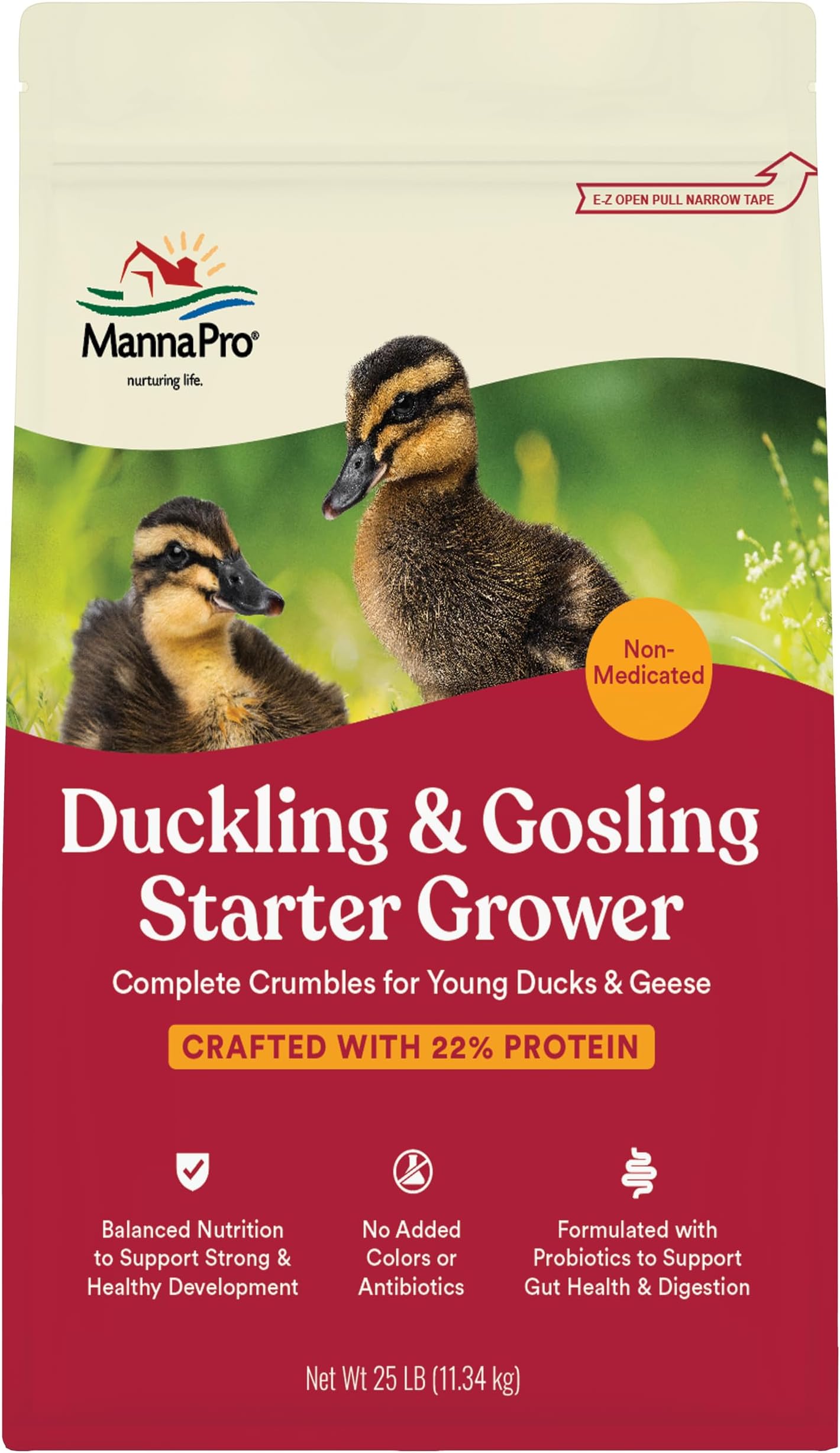 Manna Pro Duck Starter Grower Crumble | Non-Medicated Feed for Young Ducks | Supports Healthy Digestion | 25 Pounds