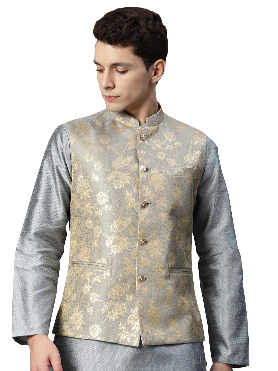 manq Men Woven Jaquard Silk Nehru Jacket-picture-34