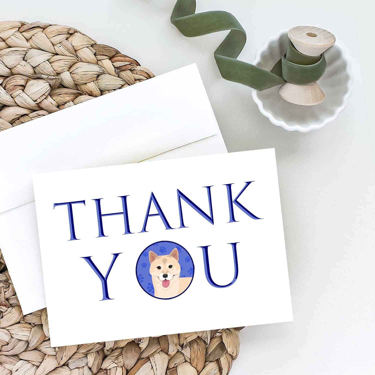 Caroline's Treasures CK9113GCA7P Shiba Inu Cream #1 Thank You Greeting Cards and Envelopes Pack of 8 Blank Cards with Envelopes Whimsical A7 Size 5x7 Blank Note Cards