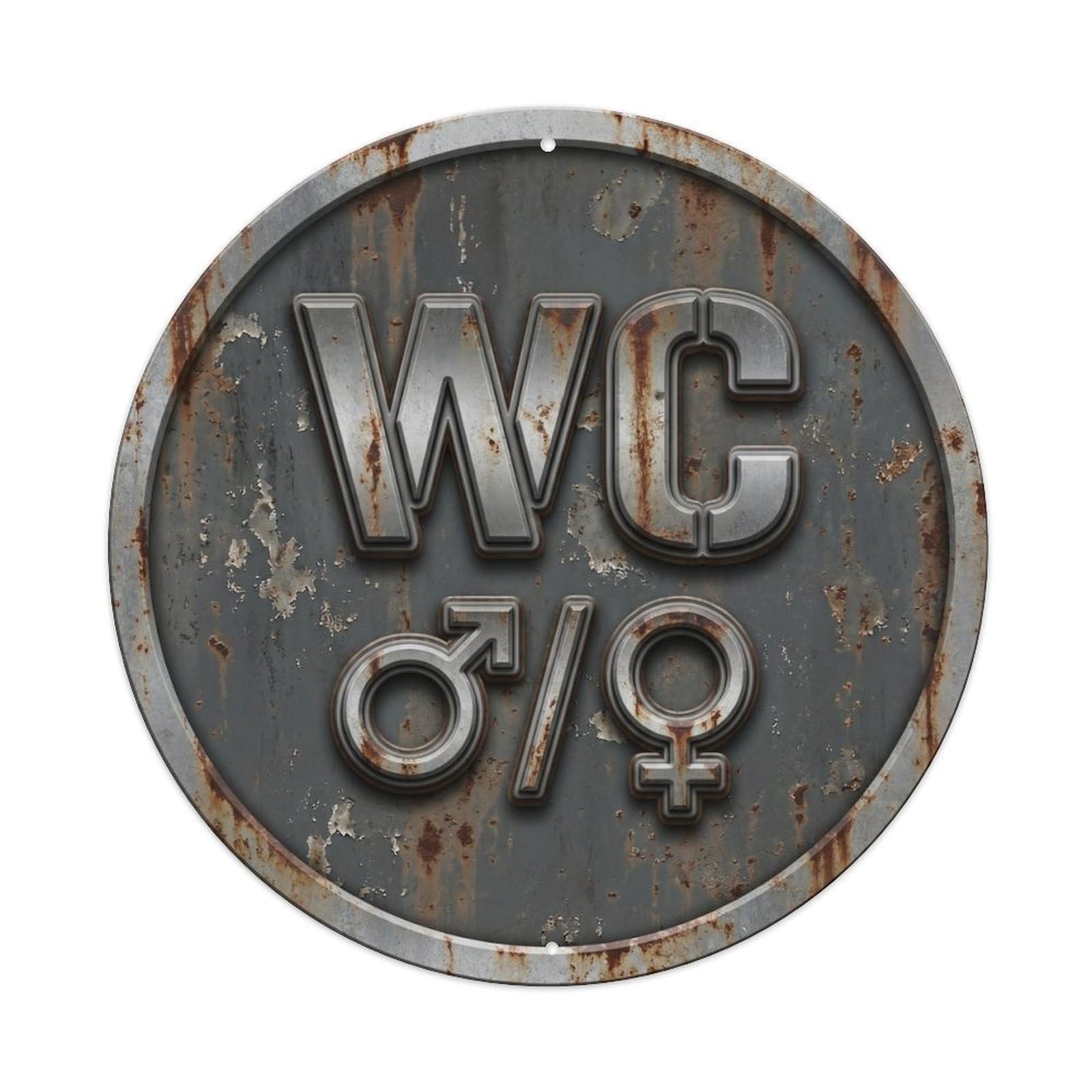 Toilet （WC） Aged Gunmetal Emblem Metal Tin Sign Plaque Wall Decor for Cafe, Club Bar, Office, Home Garden Round Metal Poster 8x8Inch