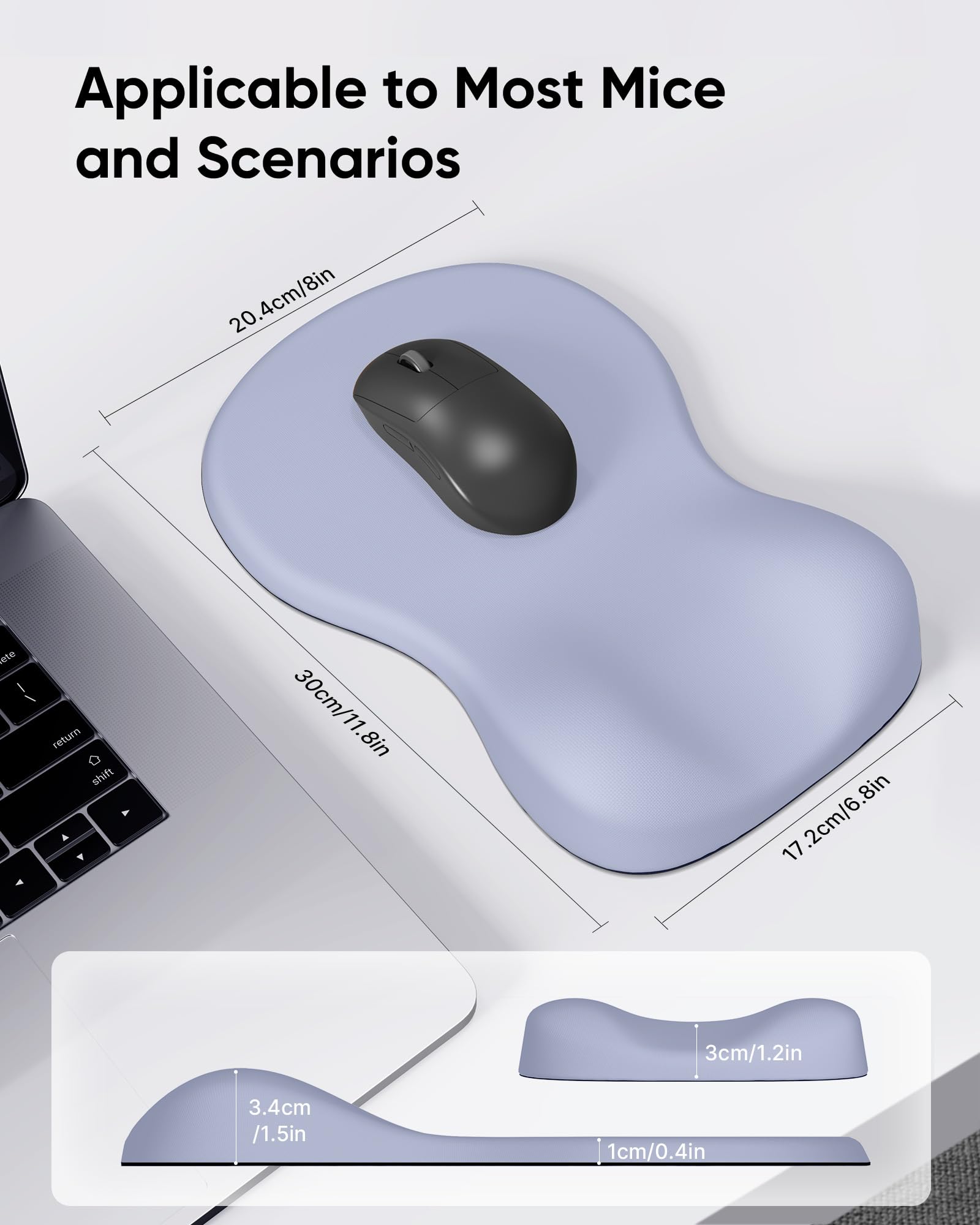 Laborio Tappetino per mouse ergonomico con poggiapolsi, tappetino per mouse con supporto per il polso, tappetino per mouse antiscivolo con base rigida, portatile per ufficio, casa, lavoro in viaggio