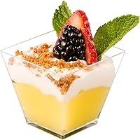 Vista 1 de DLux 100 mini tazas cuadradas de postre de 2 onzas (sin cucharas), taza de plástico transparente para aperitivos de parfait, pequeño cuenco