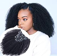 Vista 1 de Kabadu - Extensiones de cabello rizado afro mongol de grado 9A, 8 unidades, 18 clips/juego, cabello humano virgen mongol, color negro natural