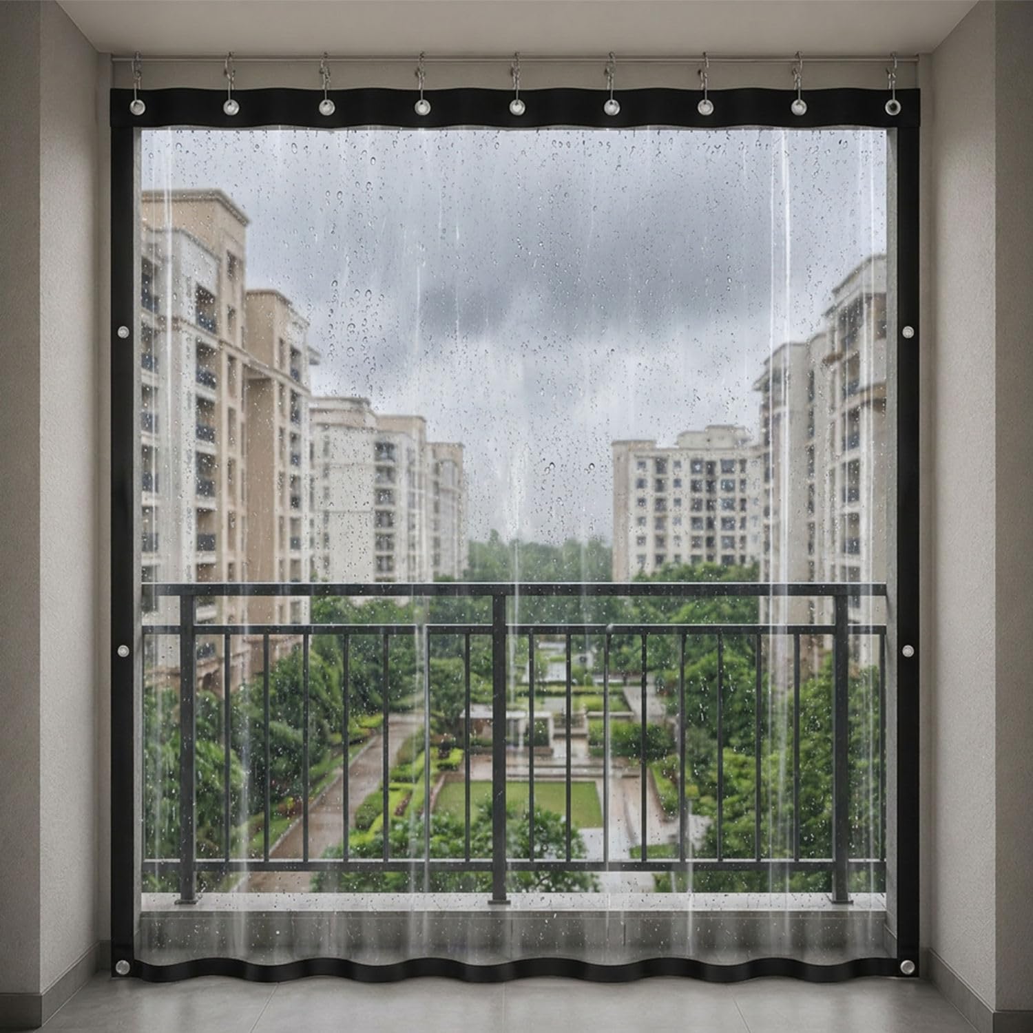 TurtleGrip Transparent PVC Rain Curtain for Balcony, Terrace & Pergola with Hanging Clips, Wall Plugs & Hooks – Waterproof Outdoor Curtain for Rain, Wind, Dust & AC Protection (4.5ftx7ft, Pack of 1)-image-16