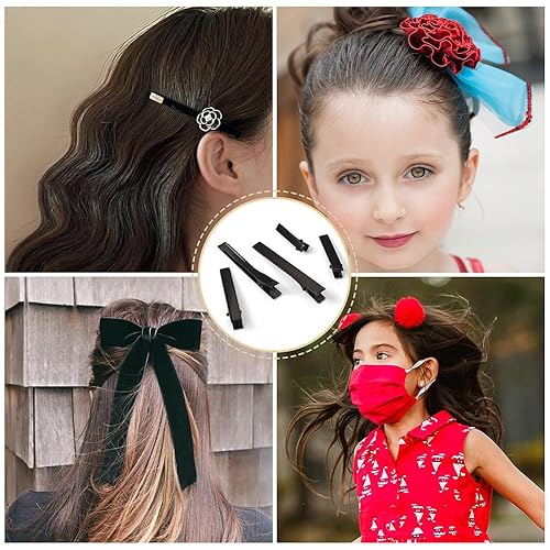 Miniatura 4 de 100 pinzas de pelo de cocodrilo negro, 5 tamaños, pinzas de metal para el cabello, horquillas de una sola punta para lazos para el cabello,