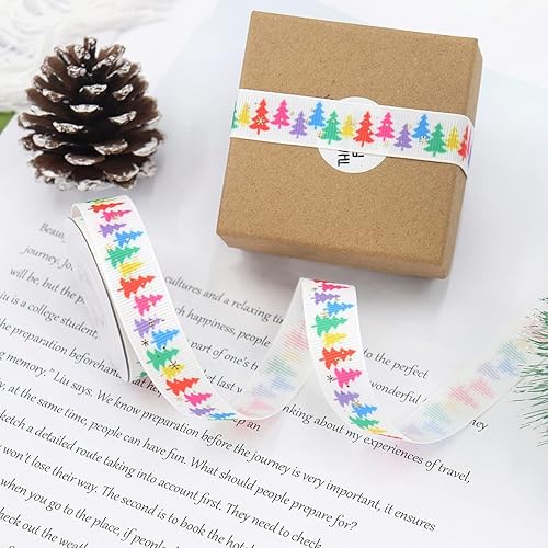 Miniatura 9 de Cinta de satén de Navidad, 7 rollos de cintas de grogrén coloridas, paquete de cintas de Navidad para envolver regalos, manualidades, hacer arcos,