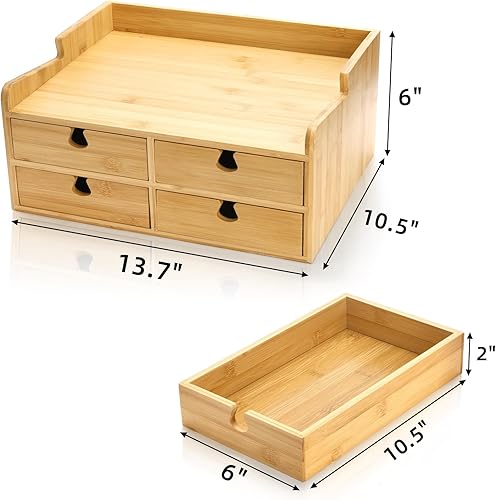 Miniatura 3 de Organizador de escritorio de bambú con cajones, pequeños cajones de escritorio de 3 niveles para encimera, mini contenedores de almacenamiento de