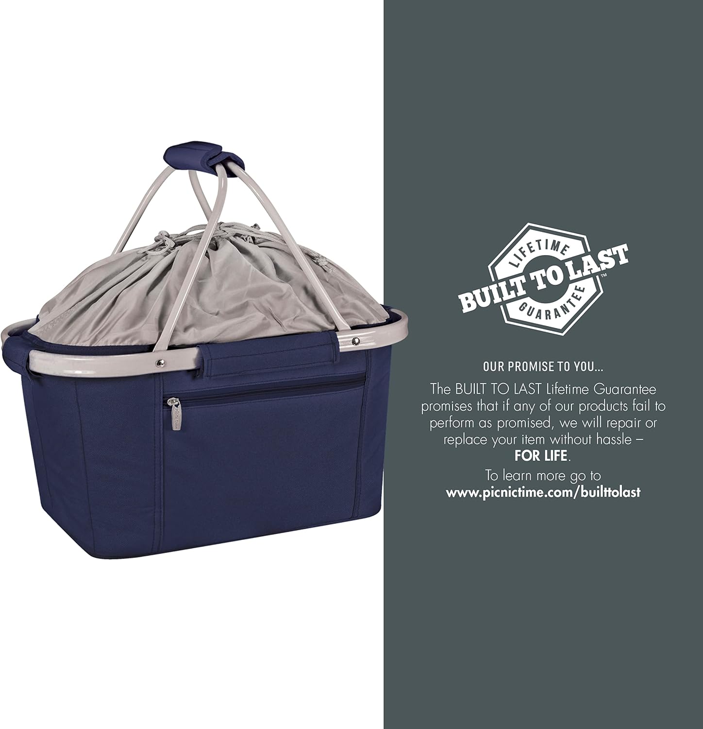 PICNIC TIME NCAA Cal Bears Metro Shopping Basket, Insulated Picnic Basket, Collapsible Market Basket, Utility Tote Cooler Bag, (Navy Blue)