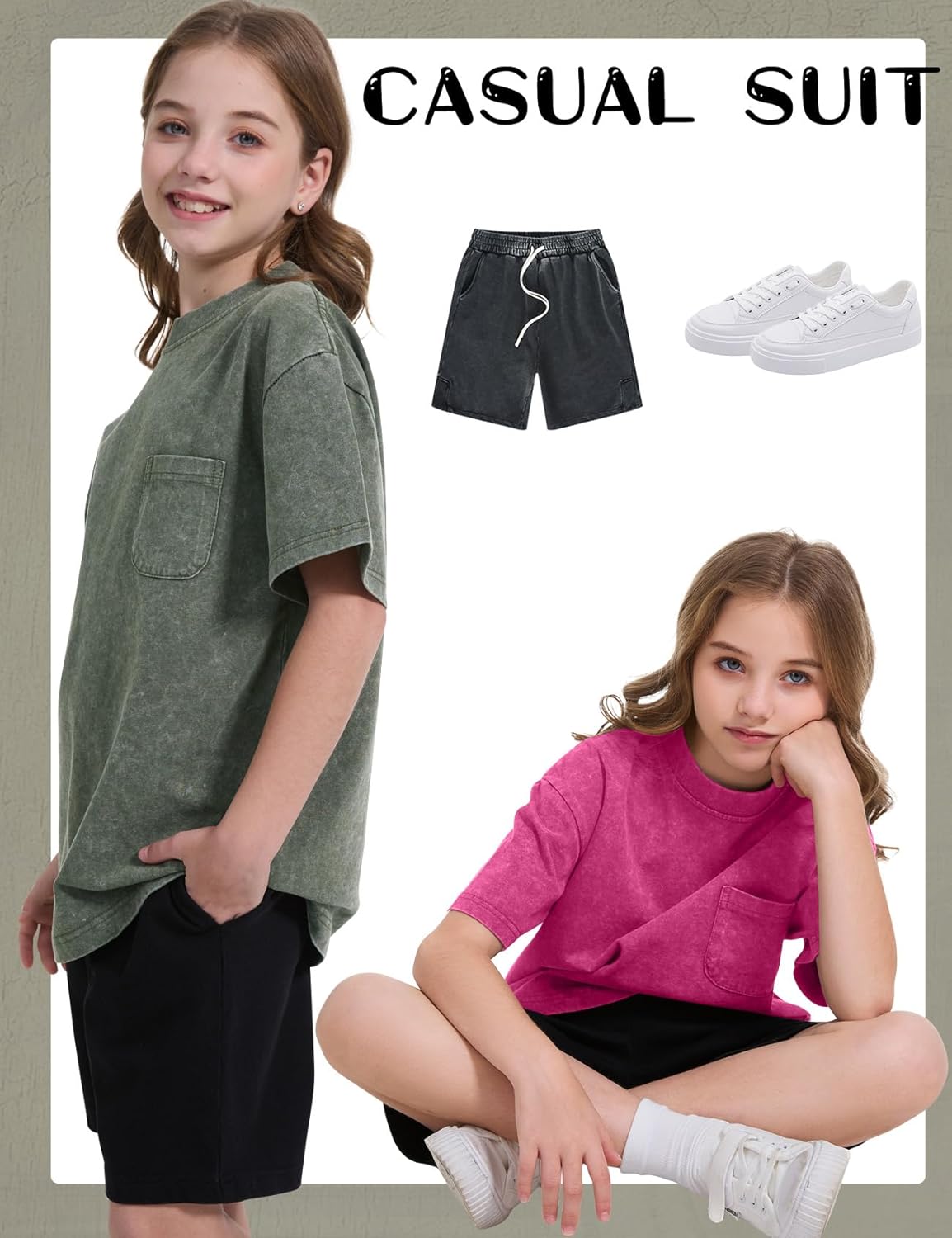 COZYPOIN 3 Pack Unisex Boys Girls T-Shirts Kids Short Sleeve Crewneck Acid Washed Tee Shirts Summer Tops 3-16Y