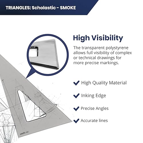 Miniatura 3 de Pacific Arc 's Scholastic Triangle - 10 pulgadas - Humo - 3060 Ángulo - Poliestireno - Borde de entintado - Herramientas técnicas de dibujo, dibujo,