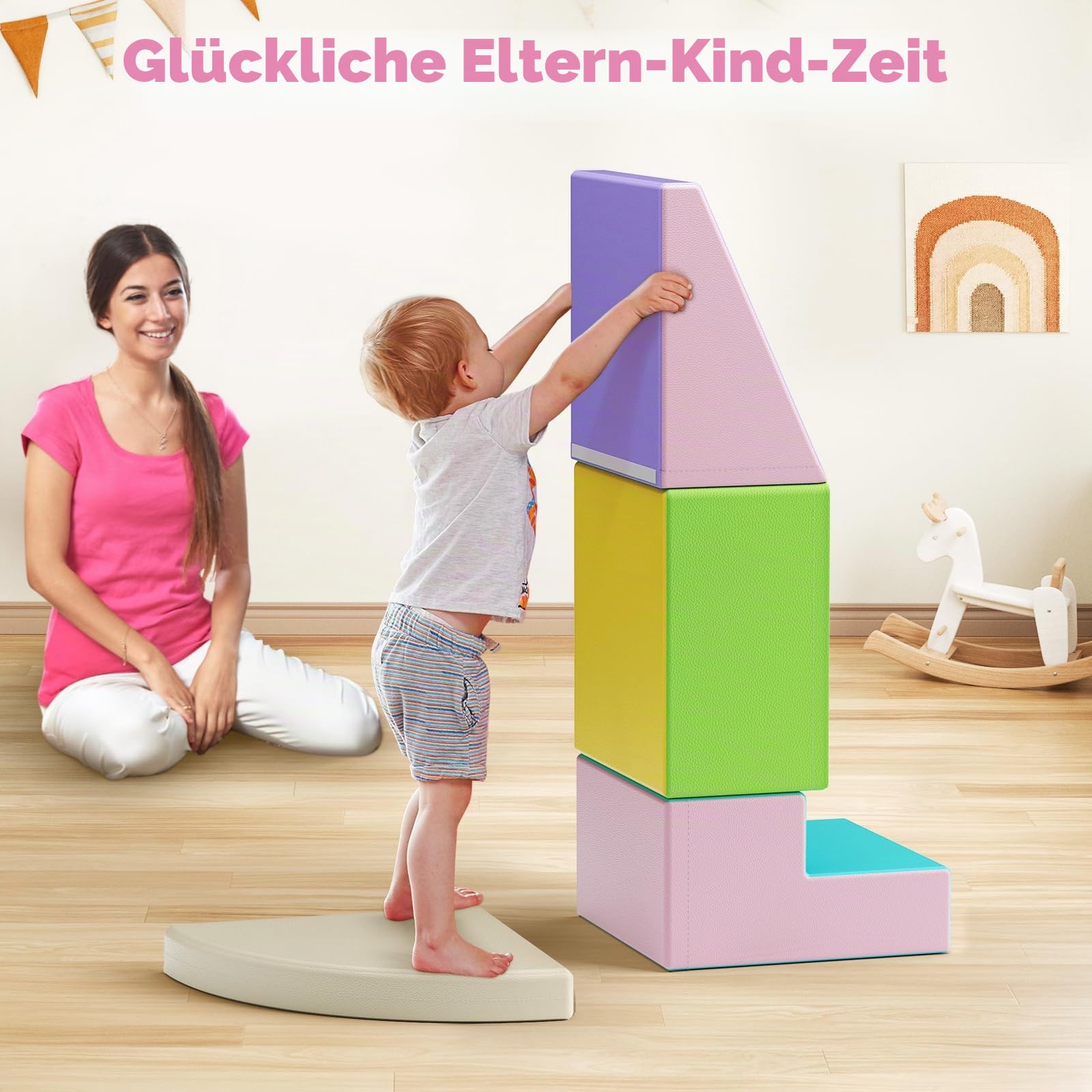 4-teilige Schaumstoff Kletterbausteine, Makaron Farben Softbausteine mit Klettverschluss, Kombinierbares Spielzeug für Kleinkinder Indoor & Kindergarten