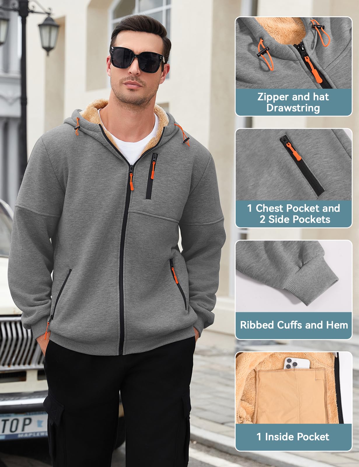 Vijamiy Felpa Uomo con Cappuccio Invernale Stare al Caldo Felpa Zip Pullover Giacca Fleece Hoodie Sweatshirt Casual con Giacca Sportiva