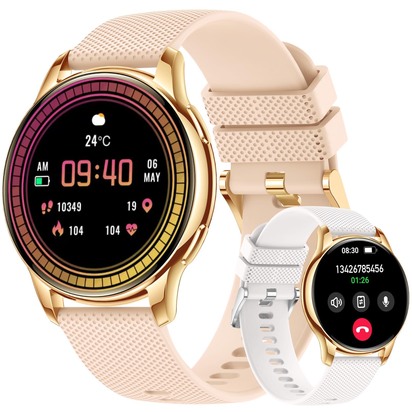 Smart Watches for Women, 1.3" Waterproof Fitness Tracker Smart Watch with Blood Pressure/Heart Rate/Sleep Monitor/Spo2/100+ Sports/Bluetooth Call/DIY Watch Face, Smartwatch for Android Phones/iPhone
