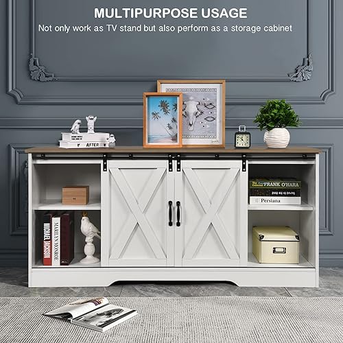 Miniatura 5 de Soporte de TV con puerta corrediza de granero y armarios de almacenamiento soporte de TV para televisores de hasta 65 pulgadas centro de