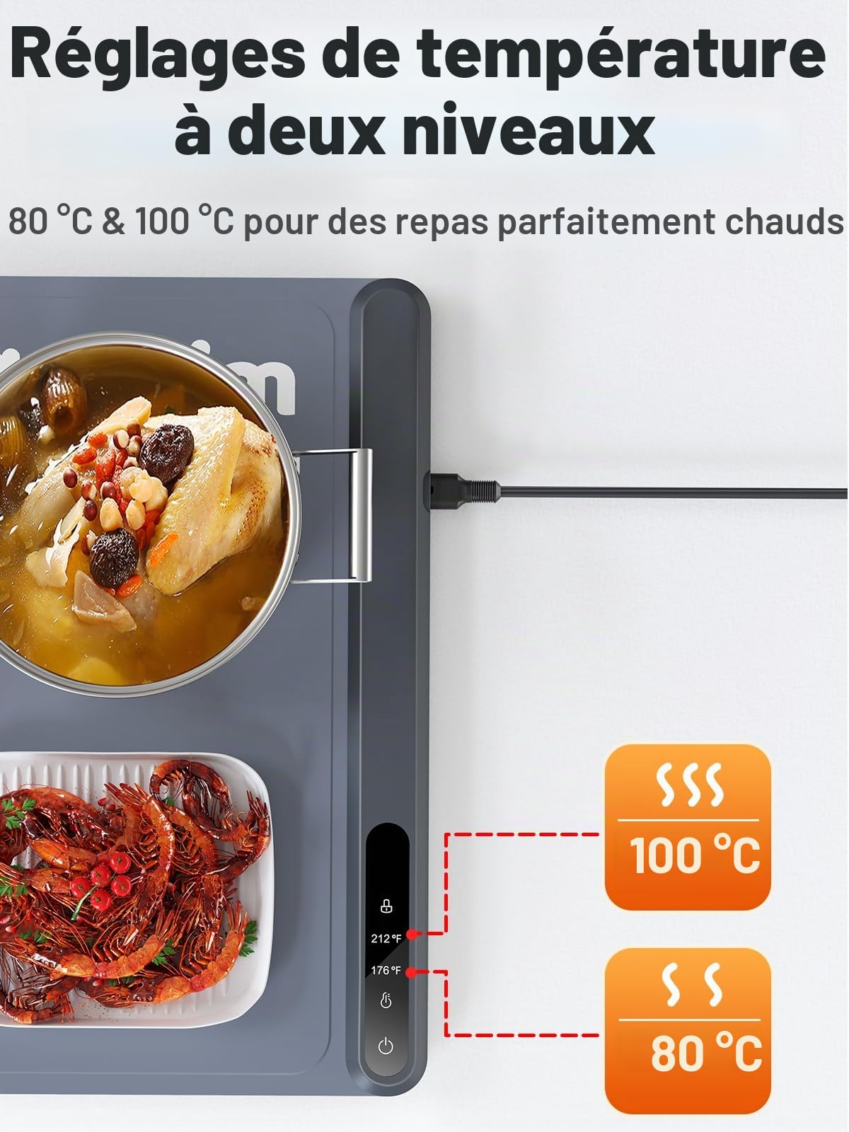 Anifrim Chauffe Plat Électrique, Plaque Chauffante Pliable Flexible avec Température Réglable, Chauffe Assiette à Réchaud pour Buffets Fêtes Banquet-Gris