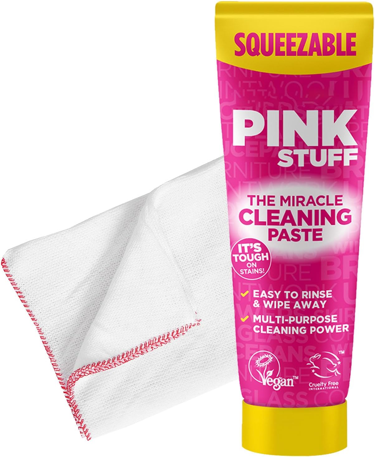 Miracle Cleaning Paste Squeezable Tube with Cotton Dish Cloth | Multi-Purpose Household Cleaner | Easy Rinse & Wipe Away | Kitchen & Home Cleaning