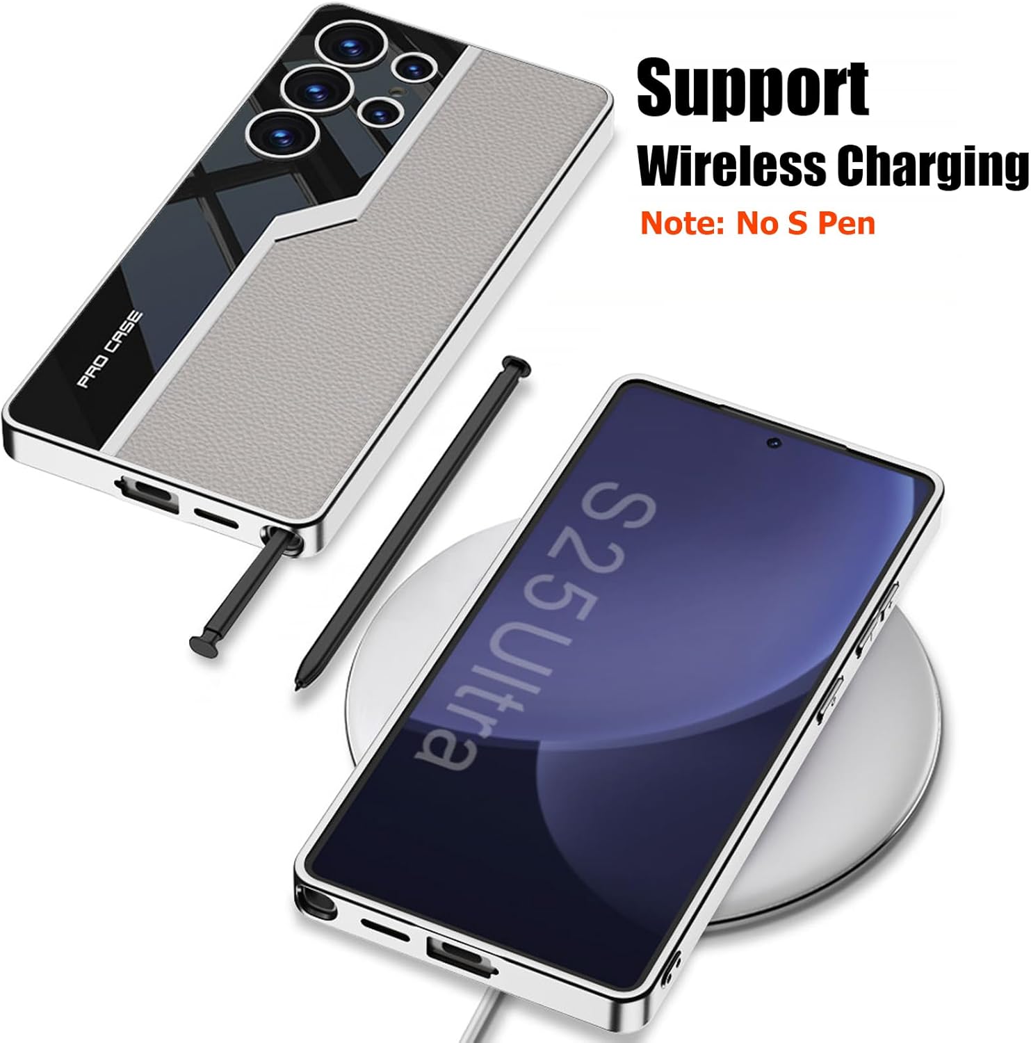 Leather Case for Samsung Galaxy S25 Ultra, Ultra Thin Sports Car Design, Luxury Electroplate Leather with Silicone TPU Protective Shockproof Cover for Samsung Galaxy S25 Ultra (White) - Image 5