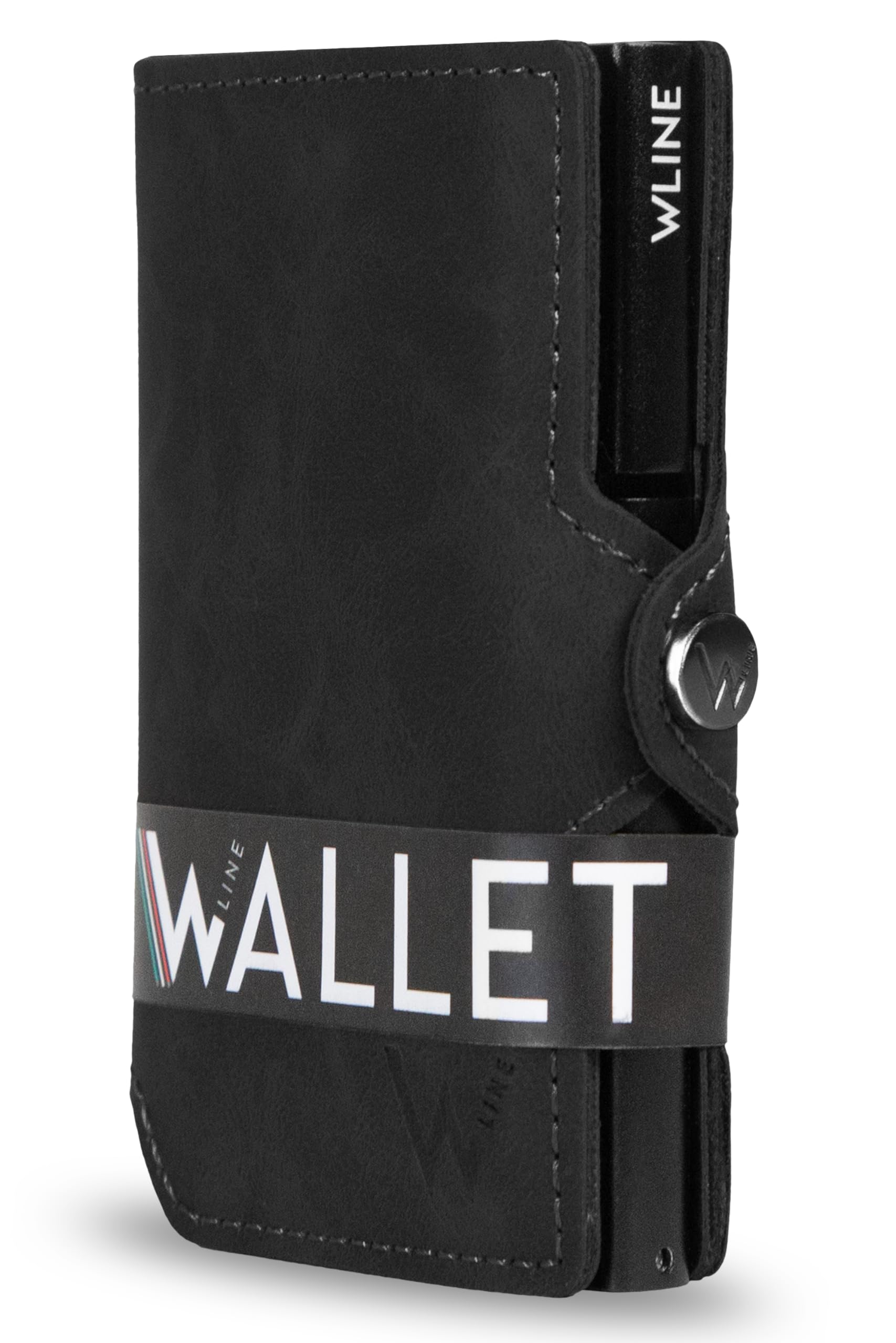 WLine Porta Carte di Credito Uomo e Donna Schermato in Pelle PU - Portafoglio Uomo Slim Rfid Compatto ed Elegante - Portatessere Uomo Tascabile (Nero Vintage senza Zip)
