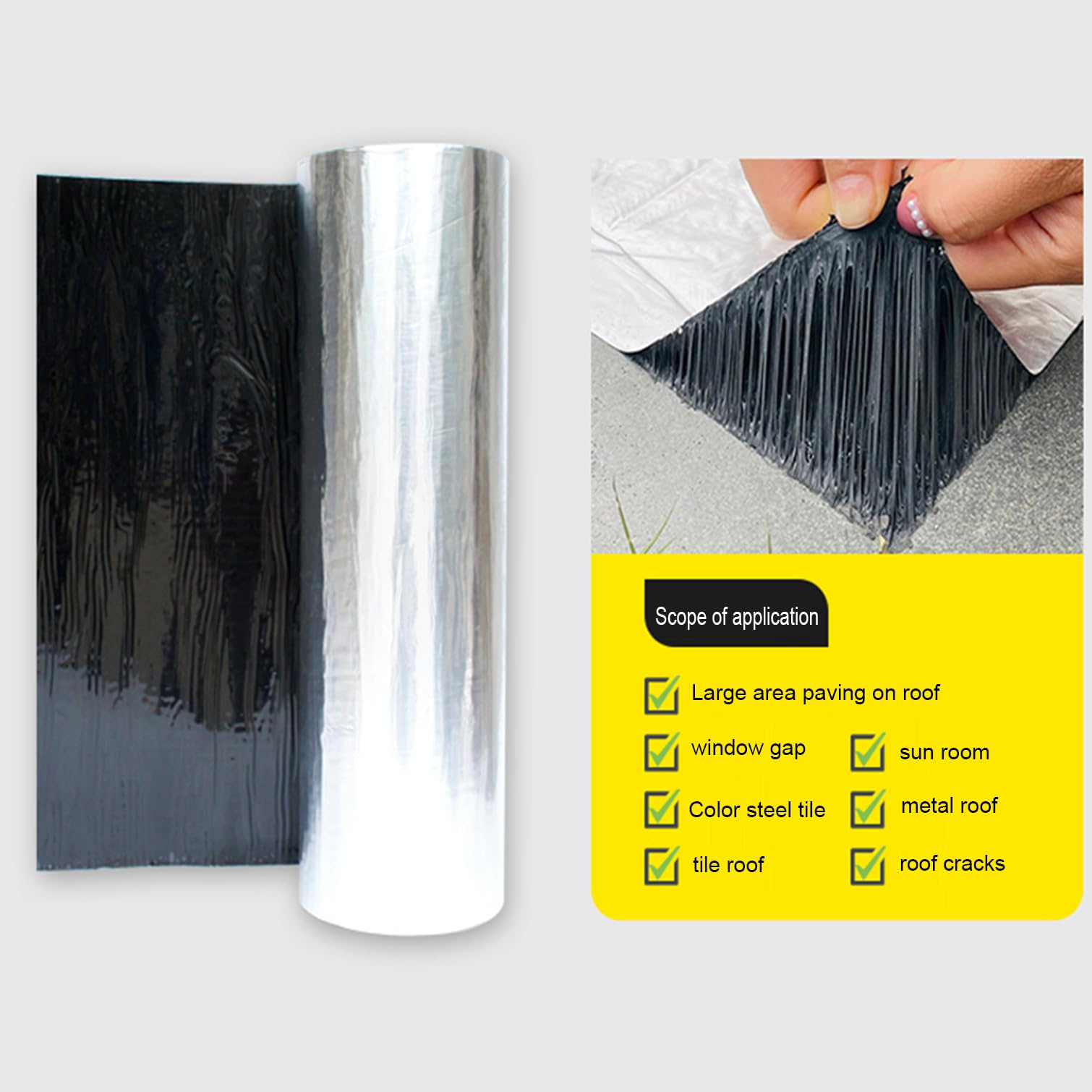 Cinta autoadhesiva de betún para techo, impermeable, cinta de butilo multiusos, cinta de reparación, para fugas de techo, grietas, alféizar de ventana, sellado de tuberías, ancho x largo (0.65 x 29.5
