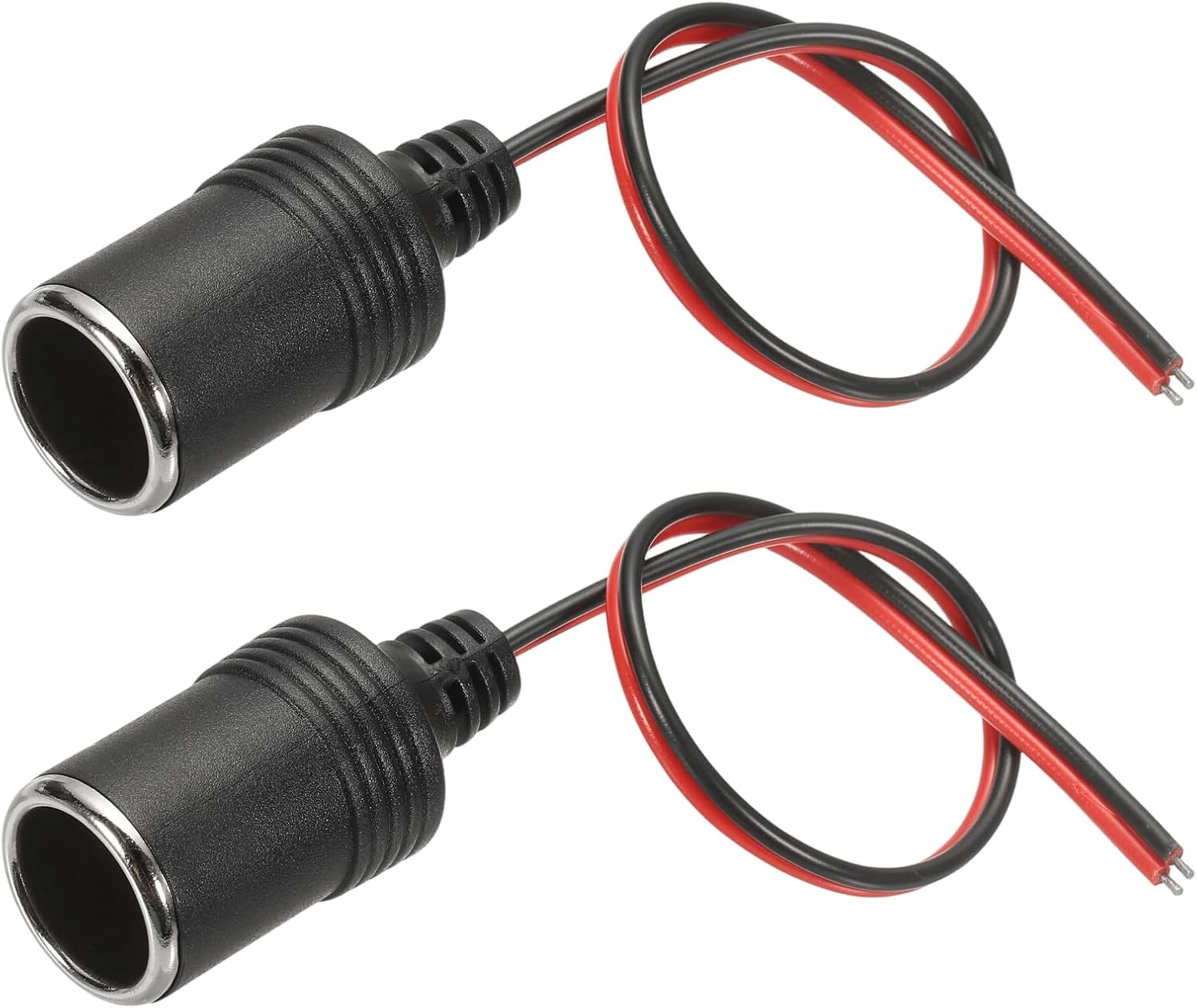 MECCANIXITY 2Pcs 18AWG Female Car Cigarette Lighter Socket with Bare Wire Open End Cable, 30cm/1FT 12V/24V 10A Car Charger Power Female Socket Adapter for Powering In-Vehicle Equipment