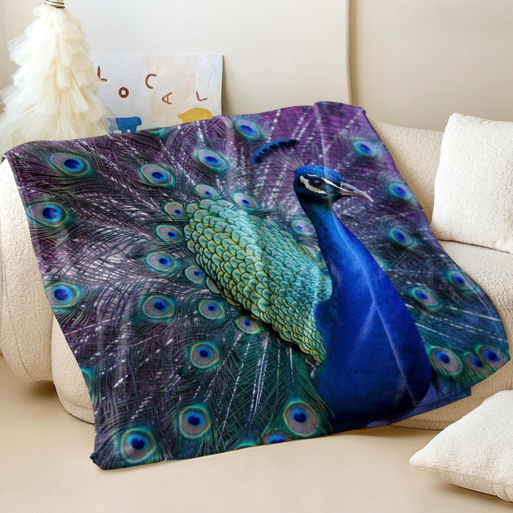 Couverture en flanelle paon brillant pour habiller un canapé-lit