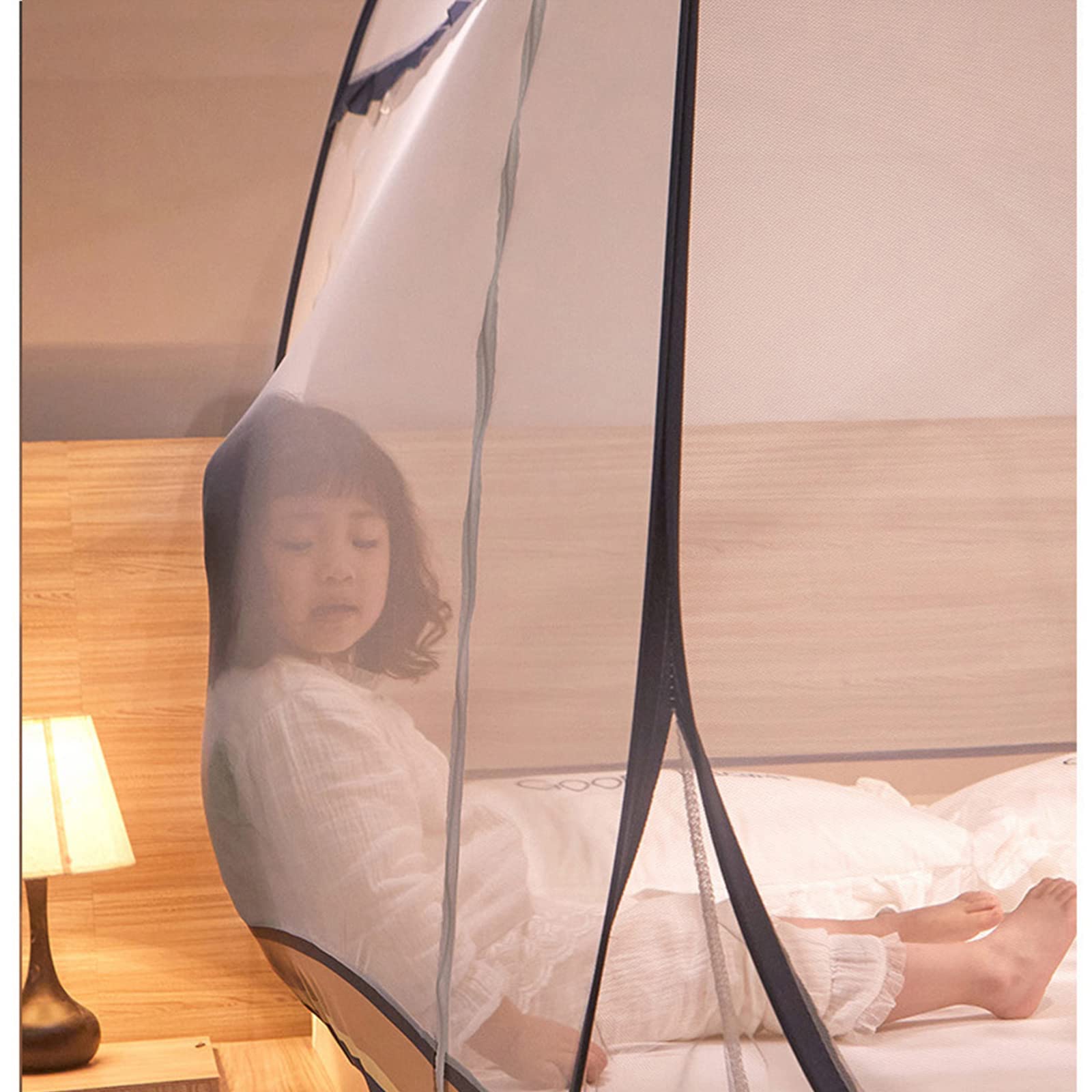 Moustiquaire, Lit À Baldaquin 3 Portes Haut Carré avec Fond Voyage Maison Anti Moustique Tente Pliable Pop Up Filet De Lit Autoportant Enfants Adultes Tente De Camping, 180x200cm,Grey