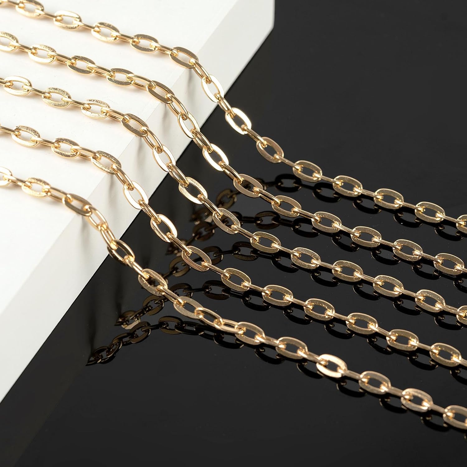 32.8 FT/10M Gold Jewelry Chains for Making Jewelry Craft Finding Supplies Flat Paperclip Chain Roll Soldered Iron Chains for Necklace Bracelet Making with Clasps - Image 5