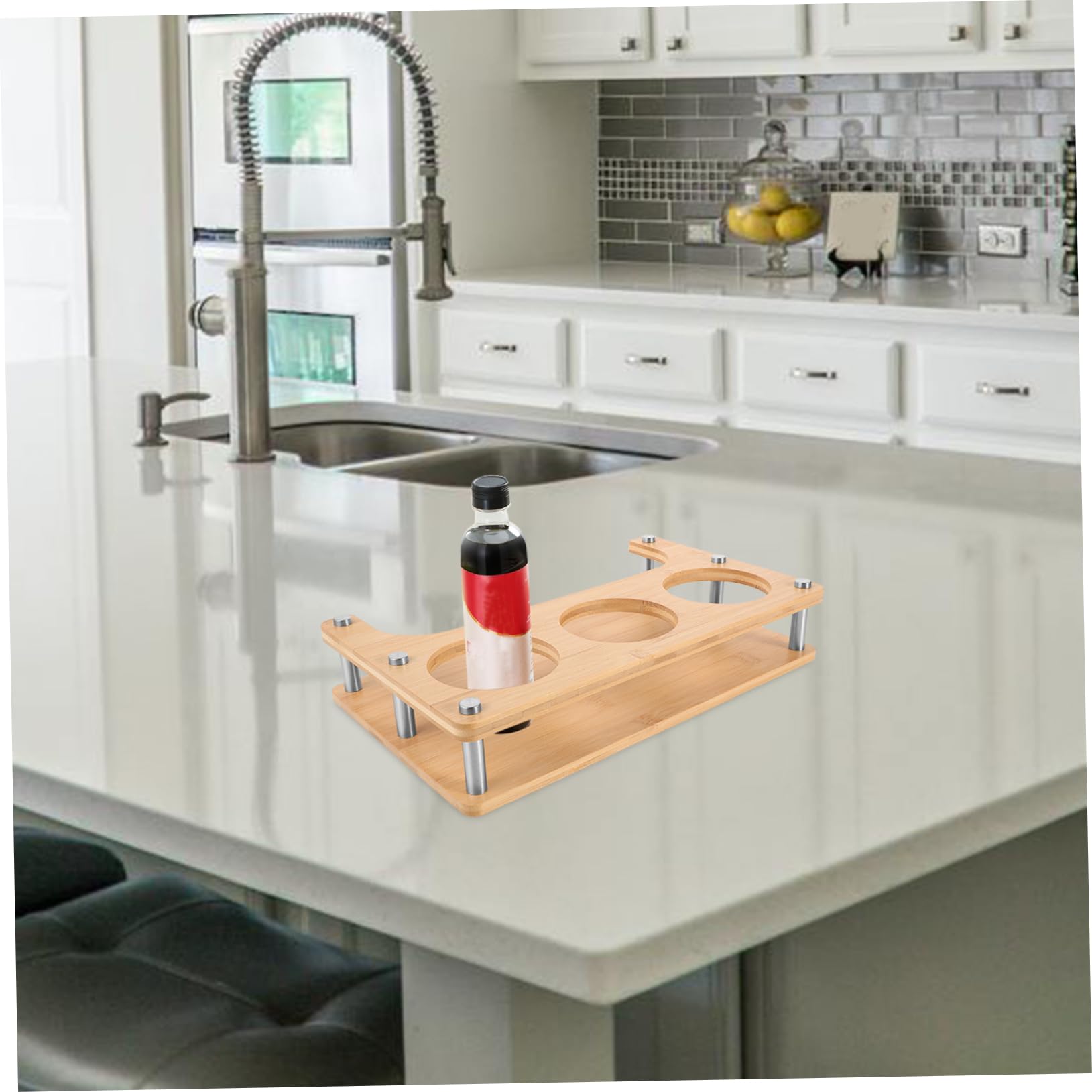 Abaodam Rack De Stockage De Pot D'assaisonnement Distributeur D'épices Portatif Rack à Épices Rond En Métal D'épices De Cuisine Support De Support De Comptoir Bac à Sel Beige En Bois