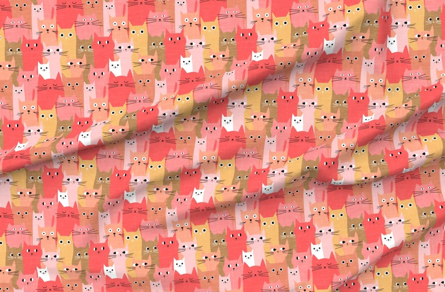Spoonflower Fabric - Cats Pink Cute Red Gold Animals Colorful Printed on Minky Fabric by The Yard - Sewing Baby Blankets Quilt Backing Plush