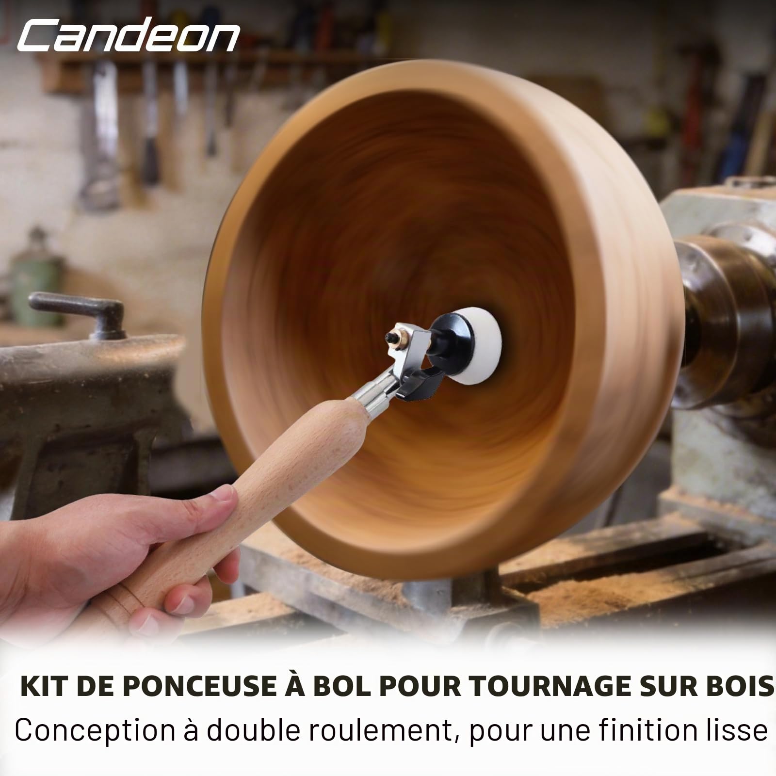 Kit De Ponceuse Pour Bol, Kit De PonçAge Pour Bol Ponceuse à Main à Bois Bols Avec TêTe De Broche Rotative, Tampon De Polissage De 1 Po Et 2 Po Et 50 Disques De PonçAge Pour Le Travail Du Bois