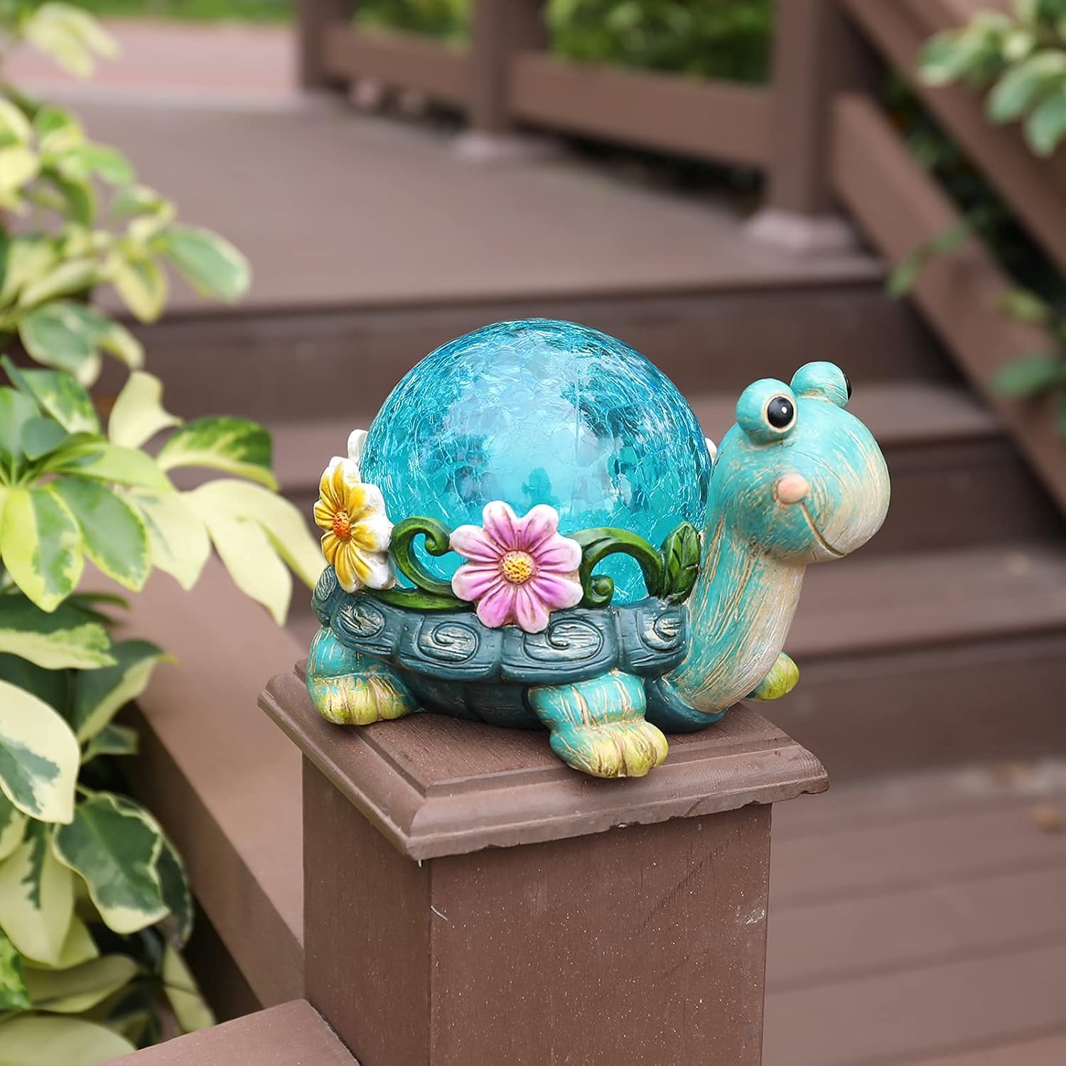 Afirst Garden Turtle Statue Outdoor Decor - Resin Outdoor Figurine Glass Solar Lights Indoor Outdoor Decorations Patio Lawn Yard Art Ornaments