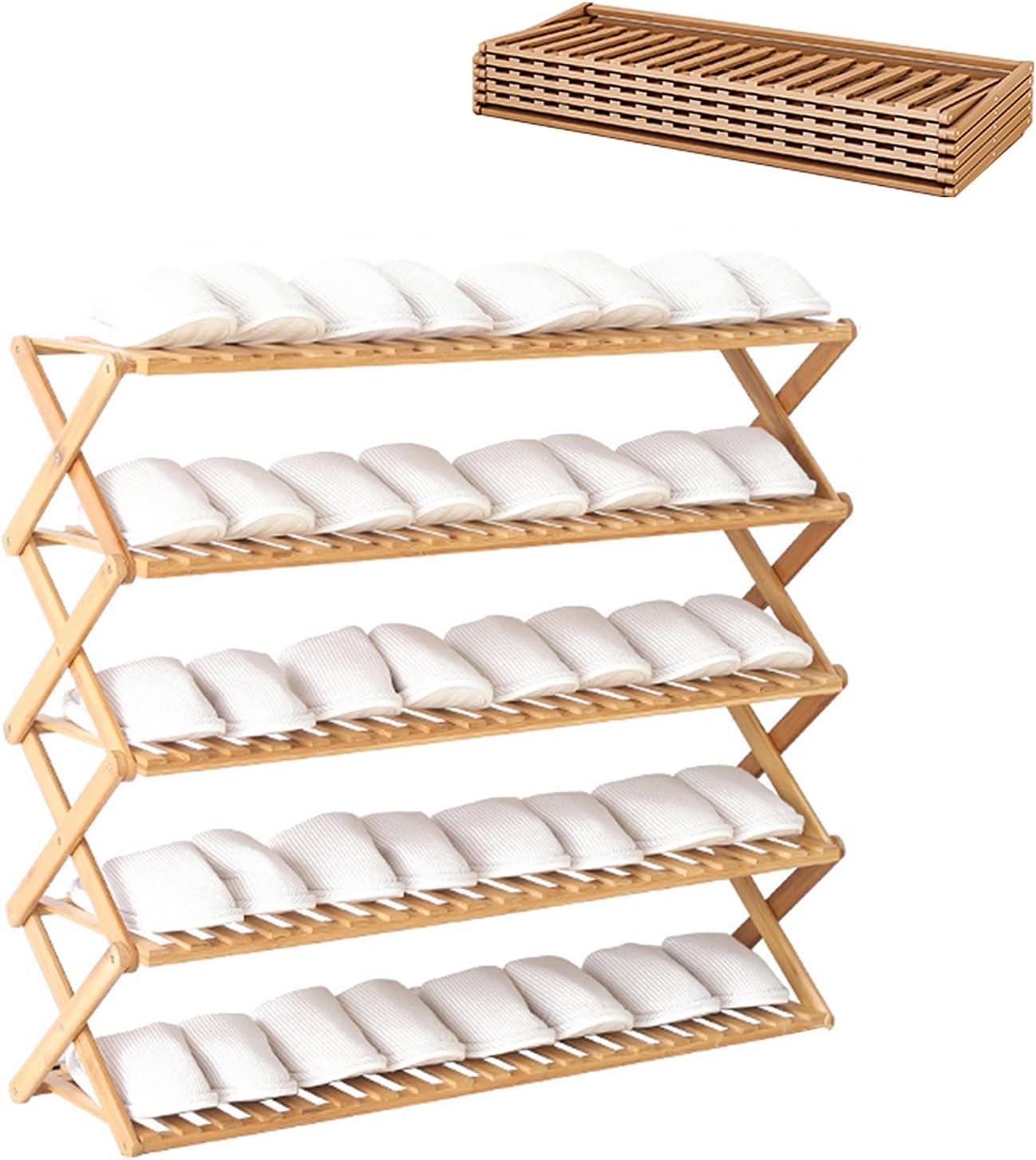 シューズラック 折りたたみ式シューズラック 竹製シューズクローゼット オーガナイザー ラックとストレージ コーナー収納棚 玄関靴棚 